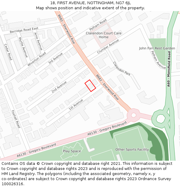 18, FIRST AVENUE, NOTTINGHAM, NG7 6JL: Location map and indicative extent of plot