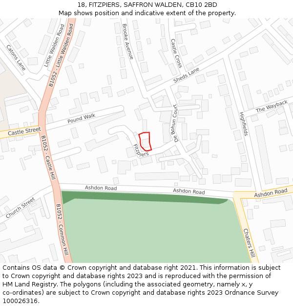 18, FITZPIERS, SAFFRON WALDEN, CB10 2BD: Location map and indicative extent of plot