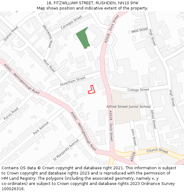 18, FITZWILLIAM STREET, RUSHDEN, NN10 9YW: Location map and indicative extent of plot