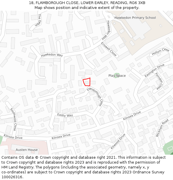 18, FLAMBOROUGH CLOSE, LOWER EARLEY, READING, RG6 3XB: Location map and indicative extent of plot