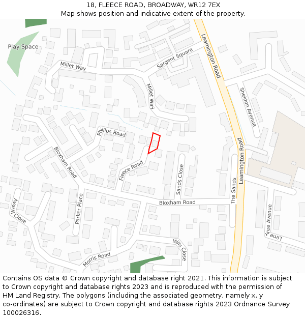 18, FLEECE ROAD, BROADWAY, WR12 7EX: Location map and indicative extent of plot