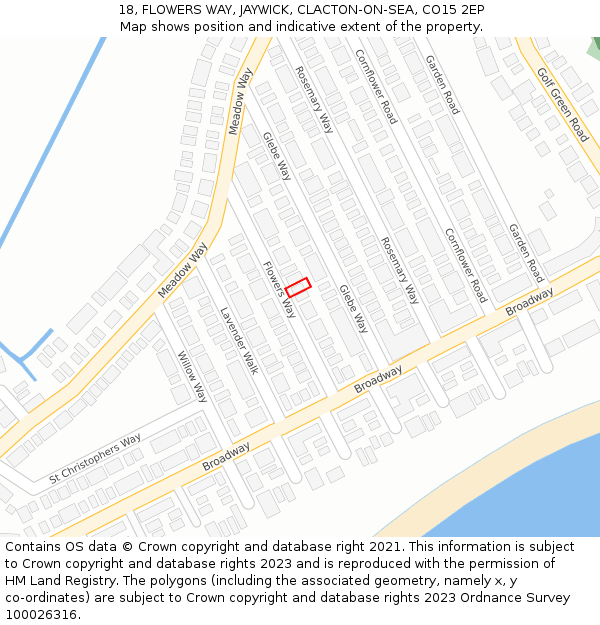 18, FLOWERS WAY, JAYWICK, CLACTON-ON-SEA, CO15 2EP: Location map and indicative extent of plot