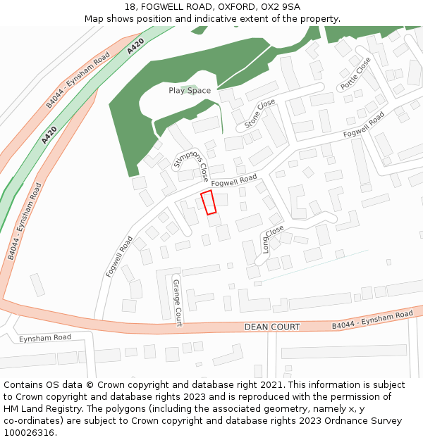 18, FOGWELL ROAD, OXFORD, OX2 9SA: Location map and indicative extent of plot