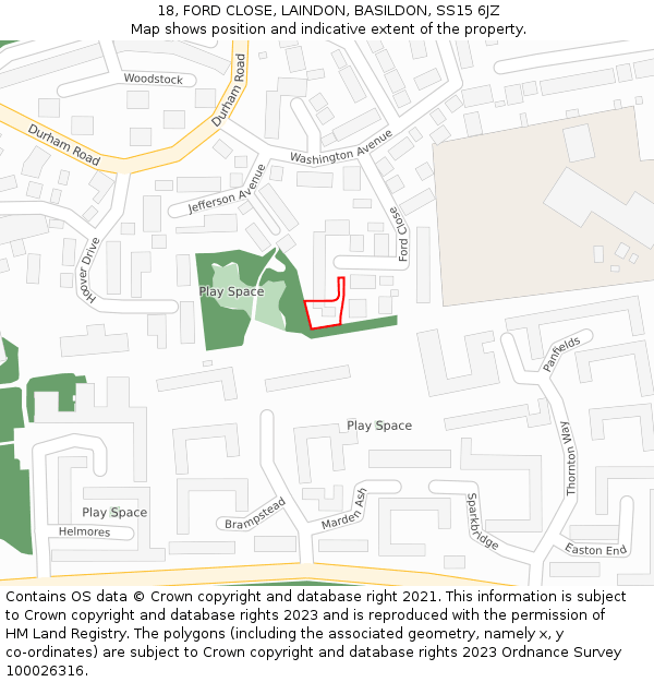 18, FORD CLOSE, LAINDON, BASILDON, SS15 6JZ: Location map and indicative extent of plot