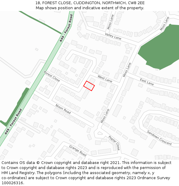 18, FOREST CLOSE, CUDDINGTON, NORTHWICH, CW8 2EE: Location map and indicative extent of plot