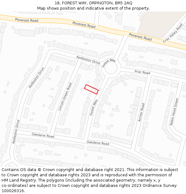 18, FOREST WAY, ORPINGTON, BR5 2AQ: Location map and indicative extent of plot