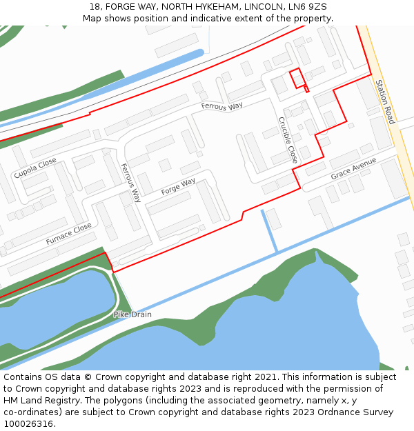 18, FORGE WAY, NORTH HYKEHAM, LINCOLN, LN6 9ZS: Location map and indicative extent of plot