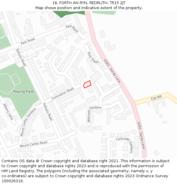 18, FORTH AN RYN, REDRUTH, TR15 2JT: Location map and indicative extent of plot