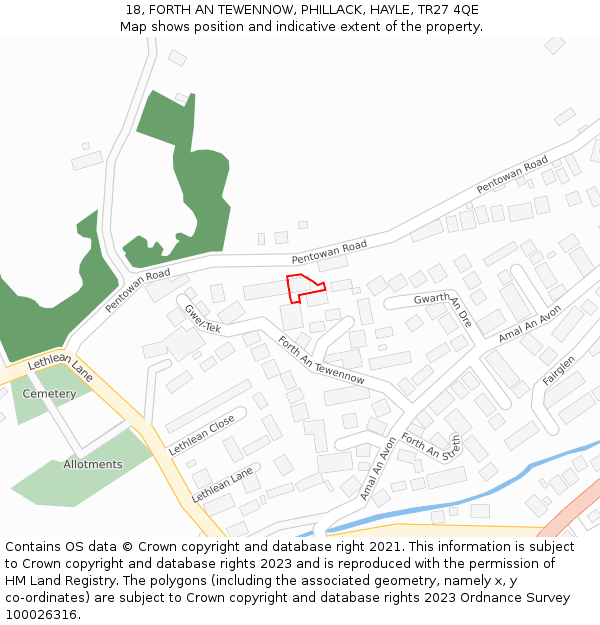 18, FORTH AN TEWENNOW, PHILLACK, HAYLE, TR27 4QE: Location map and indicative extent of plot