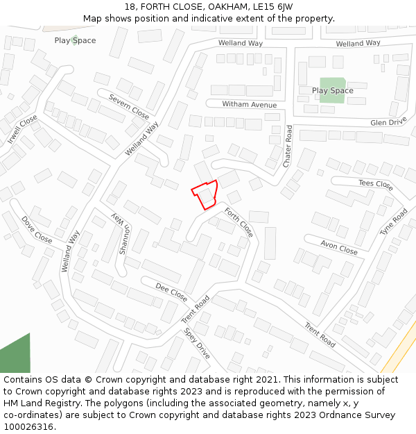18, FORTH CLOSE, OAKHAM, LE15 6JW: Location map and indicative extent of plot