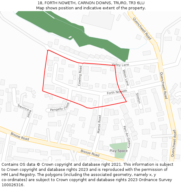 18, FORTH NOWETH, CARNON DOWNS, TRURO, TR3 6LU: Location map and indicative extent of plot