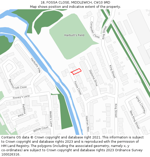 18, FOSSA CLOSE, MIDDLEWICH, CW10 9RD: Location map and indicative extent of plot