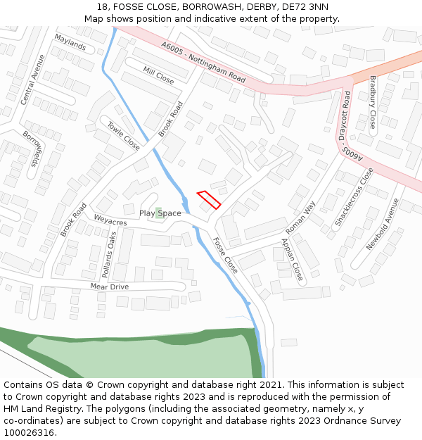 18, FOSSE CLOSE, BORROWASH, DERBY, DE72 3NN: Location map and indicative extent of plot