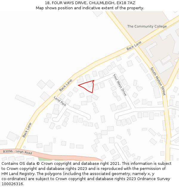 18, FOUR WAYS DRIVE, CHULMLEIGH, EX18 7AZ: Location map and indicative extent of plot