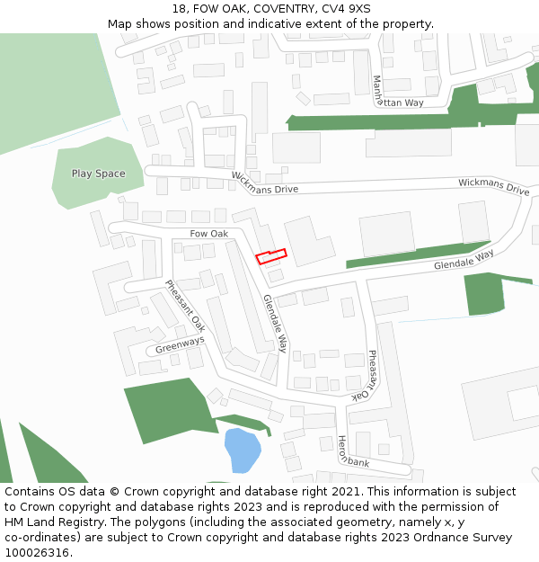 18, FOW OAK, COVENTRY, CV4 9XS: Location map and indicative extent of plot