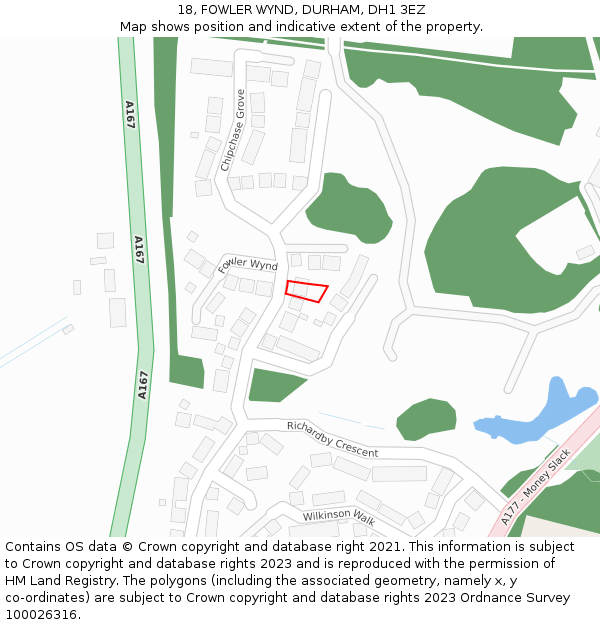 18, FOWLER WYND, DURHAM, DH1 3EZ: Location map and indicative extent of plot