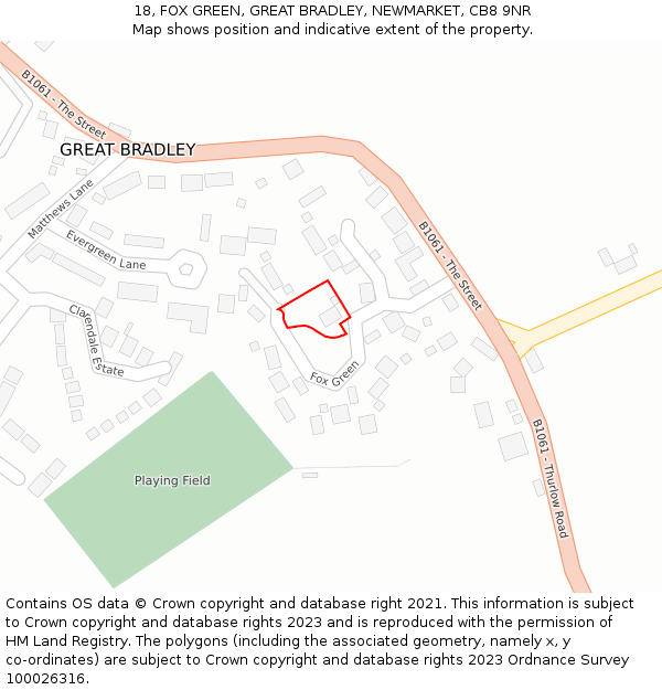 18, FOX GREEN, GREAT BRADLEY, NEWMARKET, CB8 9NR: Location map and indicative extent of plot