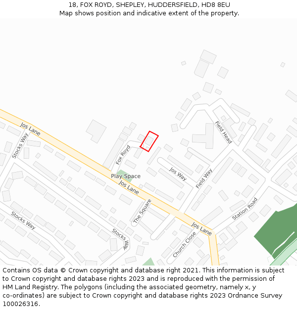 18, FOX ROYD, SHEPLEY, HUDDERSFIELD, HD8 8EU: Location map and indicative extent of plot