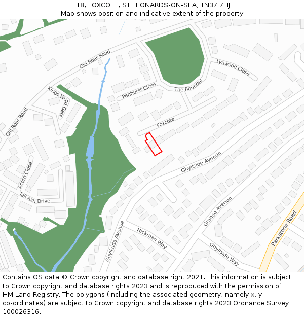 18, FOXCOTE, ST LEONARDS-ON-SEA, TN37 7HJ: Location map and indicative extent of plot