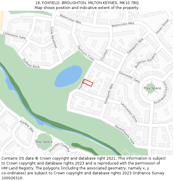 18, FOXFIELD, BROUGHTON, MILTON KEYNES, MK10 7BQ: Location map and indicative extent of plot