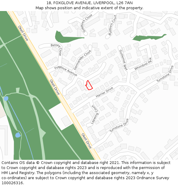 18, FOXGLOVE AVENUE, LIVERPOOL, L26 7AN: Location map and indicative extent of plot