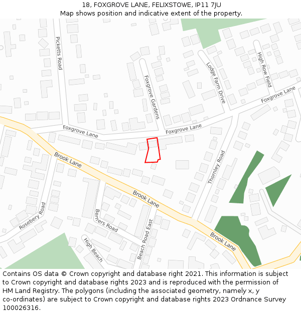 18, FOXGROVE LANE, FELIXSTOWE, IP11 7JU: Location map and indicative extent of plot
