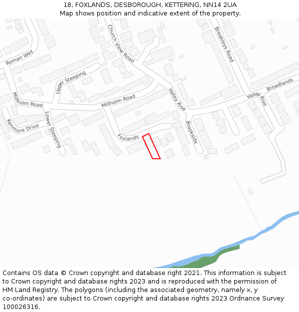 18, FOXLANDS, DESBOROUGH, KETTERING, NN14 2UA: Location map and indicative extent of plot