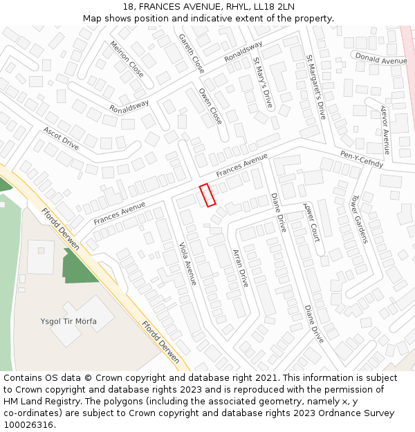 18, FRANCES AVENUE, RHYL, LL18 2LN: Location map and indicative extent of plot