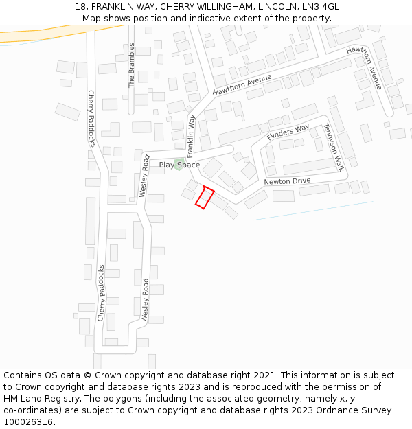 18, FRANKLIN WAY, CHERRY WILLINGHAM, LINCOLN, LN3 4GL: Location map and indicative extent of plot