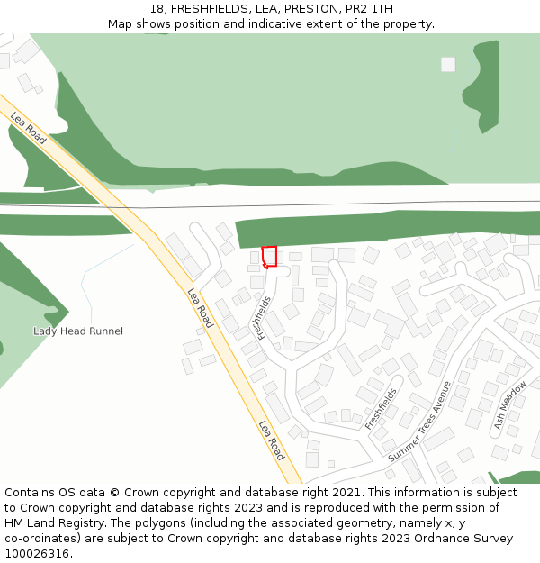 18, FRESHFIELDS, LEA, PRESTON, PR2 1TH: Location map and indicative extent of plot