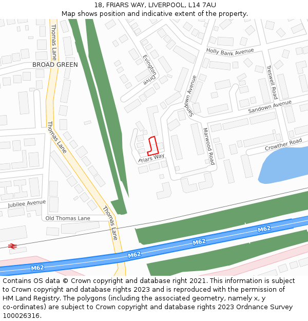 18, FRIARS WAY, LIVERPOOL, L14 7AU: Location map and indicative extent of plot