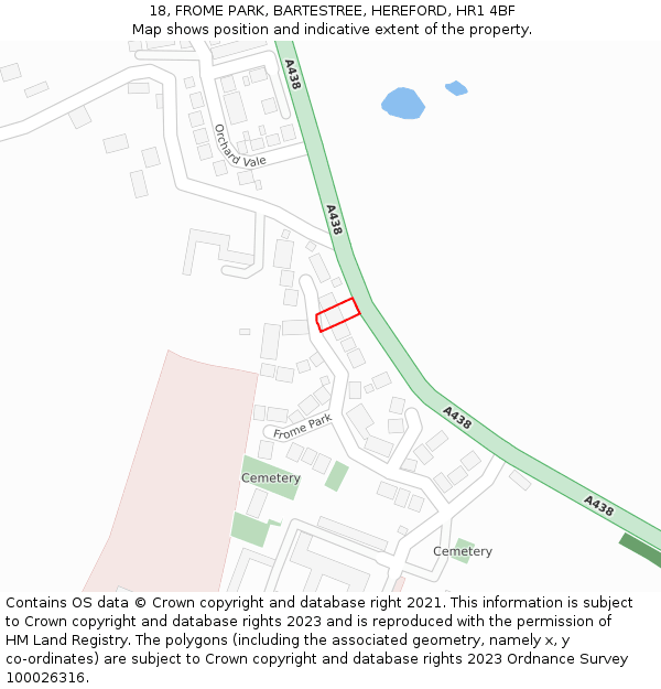 18, FROME PARK, BARTESTREE, HEREFORD, HR1 4BF: Location map and indicative extent of plot