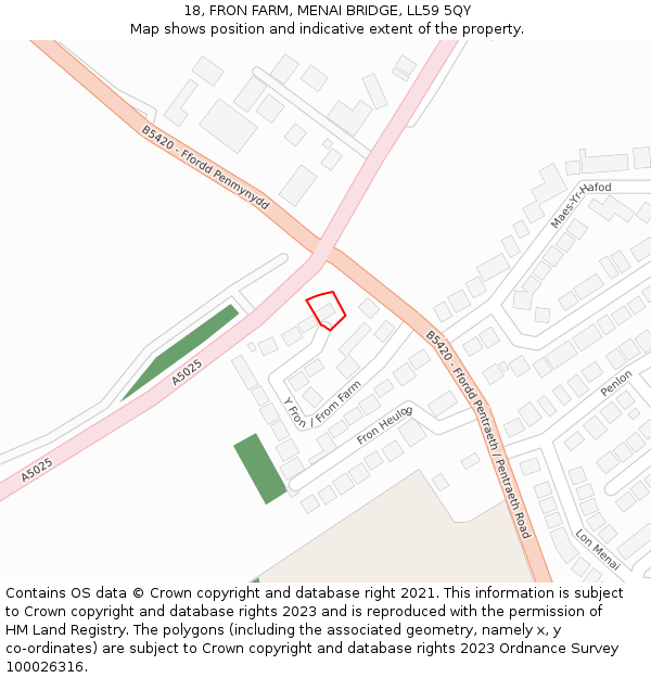 18, FRON FARM, MENAI BRIDGE, LL59 5QY: Location map and indicative extent of plot
