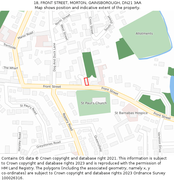 18, FRONT STREET, MORTON, GAINSBOROUGH, DN21 3AA: Location map and indicative extent of plot