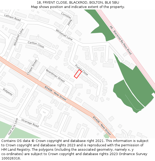 18, FRYENT CLOSE, BLACKROD, BOLTON, BL6 5BU: Location map and indicative extent of plot