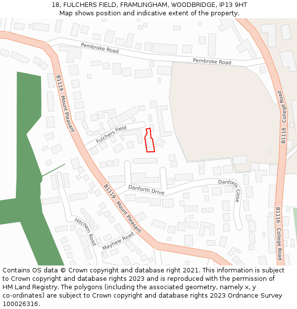 18, FULCHERS FIELD, FRAMLINGHAM, WOODBRIDGE, IP13 9HT: Location map and indicative extent of plot