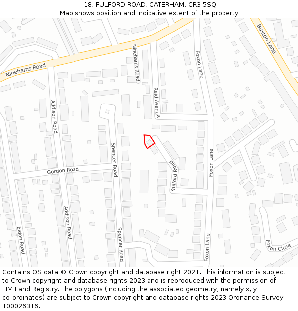 18, FULFORD ROAD, CATERHAM, CR3 5SQ: Location map and indicative extent of plot