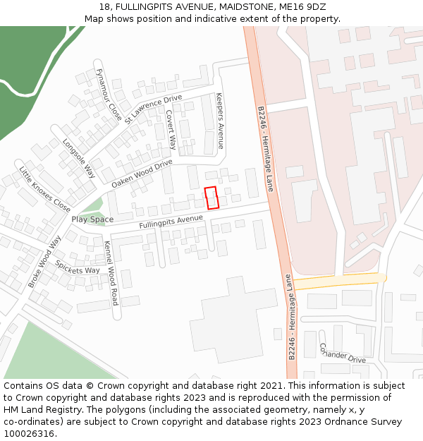 18, FULLINGPITS AVENUE, MAIDSTONE, ME16 9DZ: Location map and indicative extent of plot