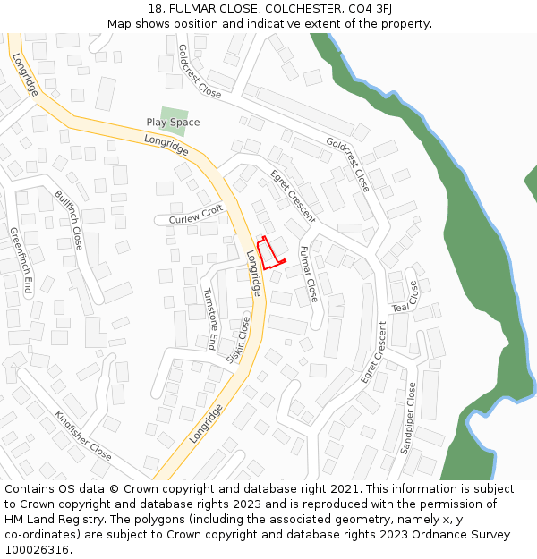 18, FULMAR CLOSE, COLCHESTER, CO4 3FJ: Location map and indicative extent of plot