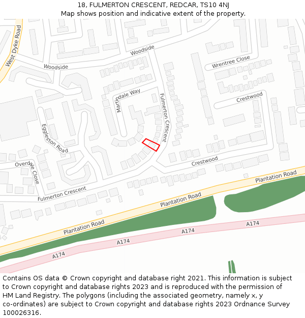 18, FULMERTON CRESCENT, REDCAR, TS10 4NJ: Location map and indicative extent of plot