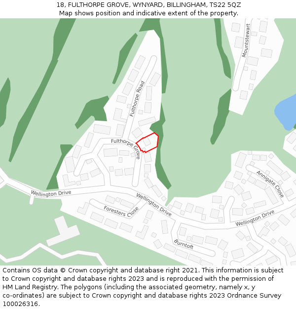 18, FULTHORPE GROVE, WYNYARD, BILLINGHAM, TS22 5QZ: Location map and indicative extent of plot