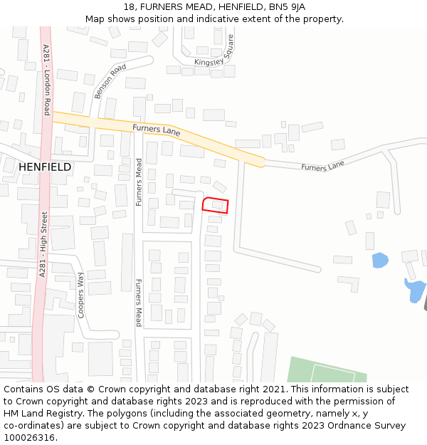 18, FURNERS MEAD, HENFIELD, BN5 9JA: Location map and indicative extent of plot