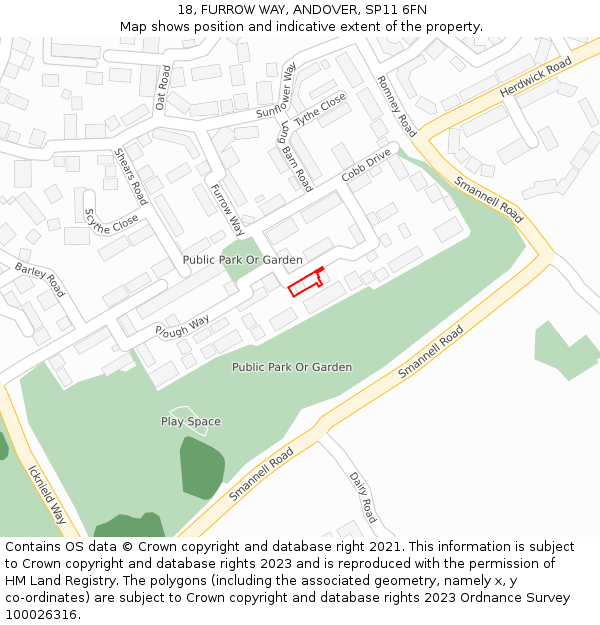 18, FURROW WAY, ANDOVER, SP11 6FN: Location map and indicative extent of plot