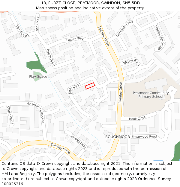 18, FURZE CLOSE, PEATMOOR, SWINDON, SN5 5DB: Location map and indicative extent of plot