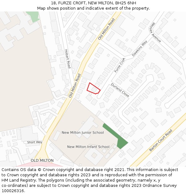 18, FURZE CROFT, NEW MILTON, BH25 6NH: Location map and indicative extent of plot