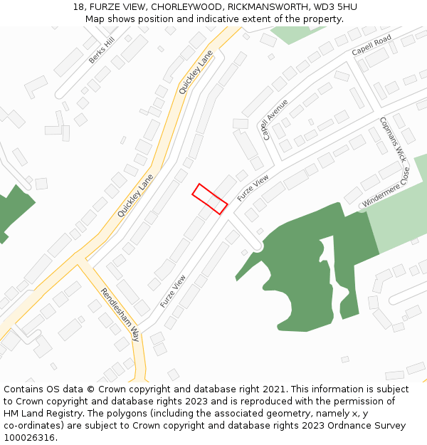 18, FURZE VIEW, CHORLEYWOOD, RICKMANSWORTH, WD3 5HU: Location map and indicative extent of plot