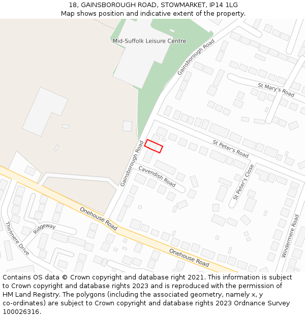 18, GAINSBOROUGH ROAD, STOWMARKET, IP14 1LG: Location map and indicative extent of plot