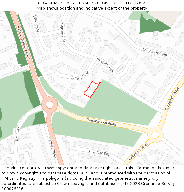 18, GANNAHS FARM CLOSE, SUTTON COLDFIELD, B76 2TF: Location map and indicative extent of plot