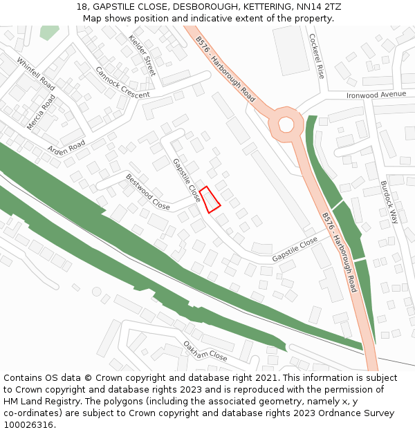 18, GAPSTILE CLOSE, DESBOROUGH, KETTERING, NN14 2TZ: Location map and indicative extent of plot