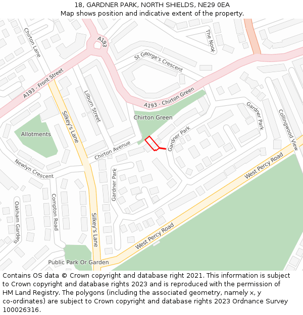 18, GARDNER PARK, NORTH SHIELDS, NE29 0EA: Location map and indicative extent of plot